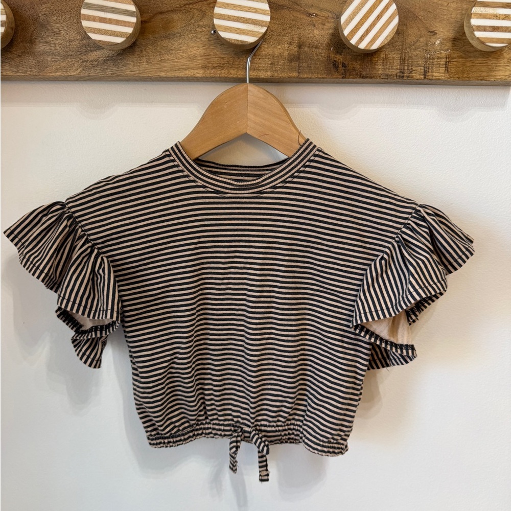 Striped Ruffle Sleeve Crop Top - Black & Cream Jessica Simpson 3t